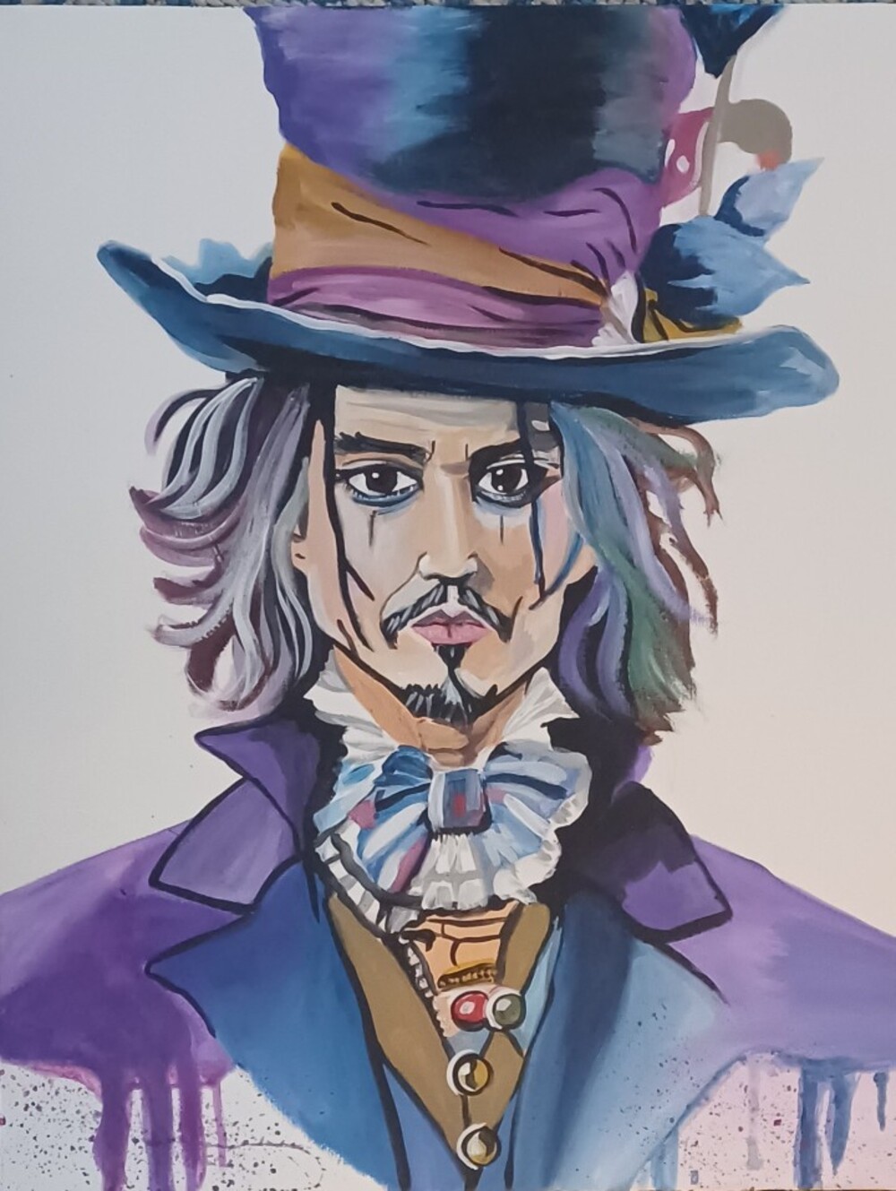 Johnny Depp Original Acrylic Colorful Portrait Canvas Art - Purple & Blue
